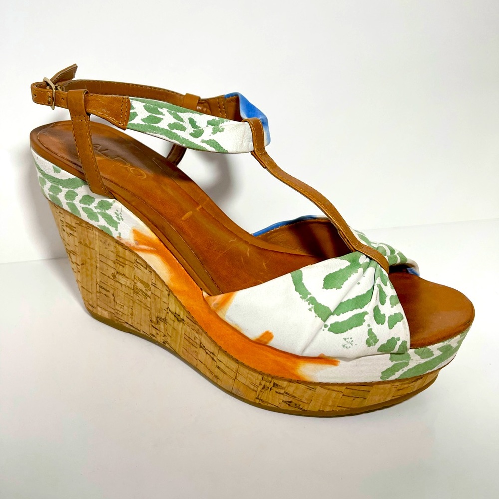Aldo size 9 multi color pattern summer tropical brand new leather ankle strap